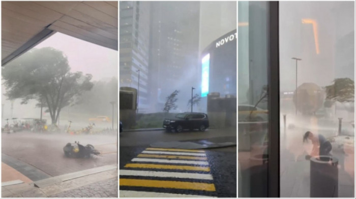 "Tropska apokalipsa" u Moskvi: Orkanski vetrovi i tornado lome bilborde, krovove i drveće i nose prolaznike (VIDEO)