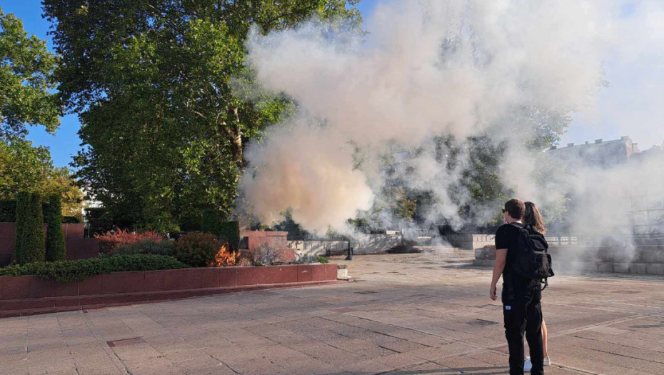 Požar u centru Beograda: Gori nisko rastinje kod Vukovog spomenika (FOTO, VIDEO)