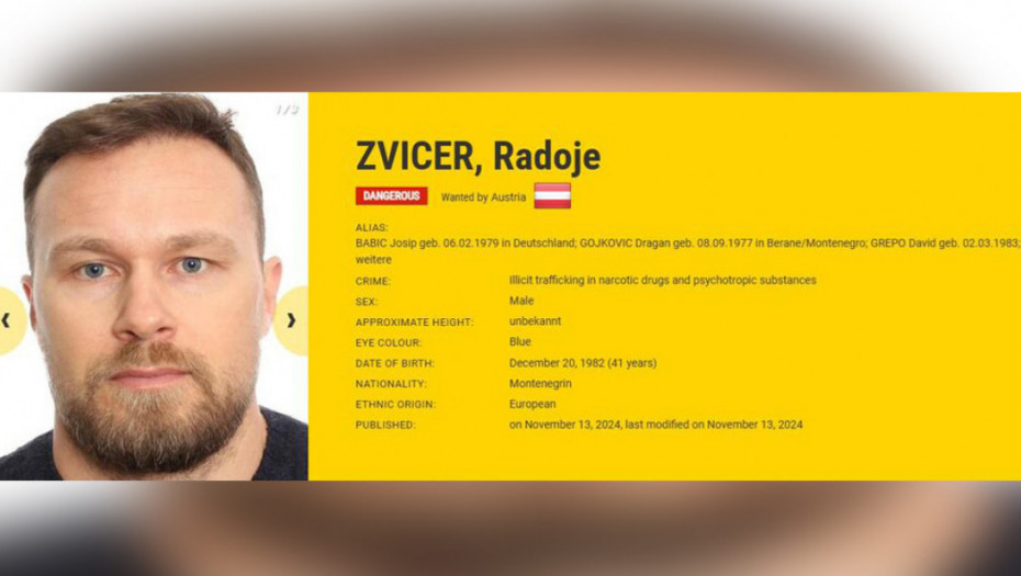 Radoje Zvicer na listi najtraženijih begunaca Evrope: "Radi se o veoma opasnoj osobi koja je verovatno naoružana"